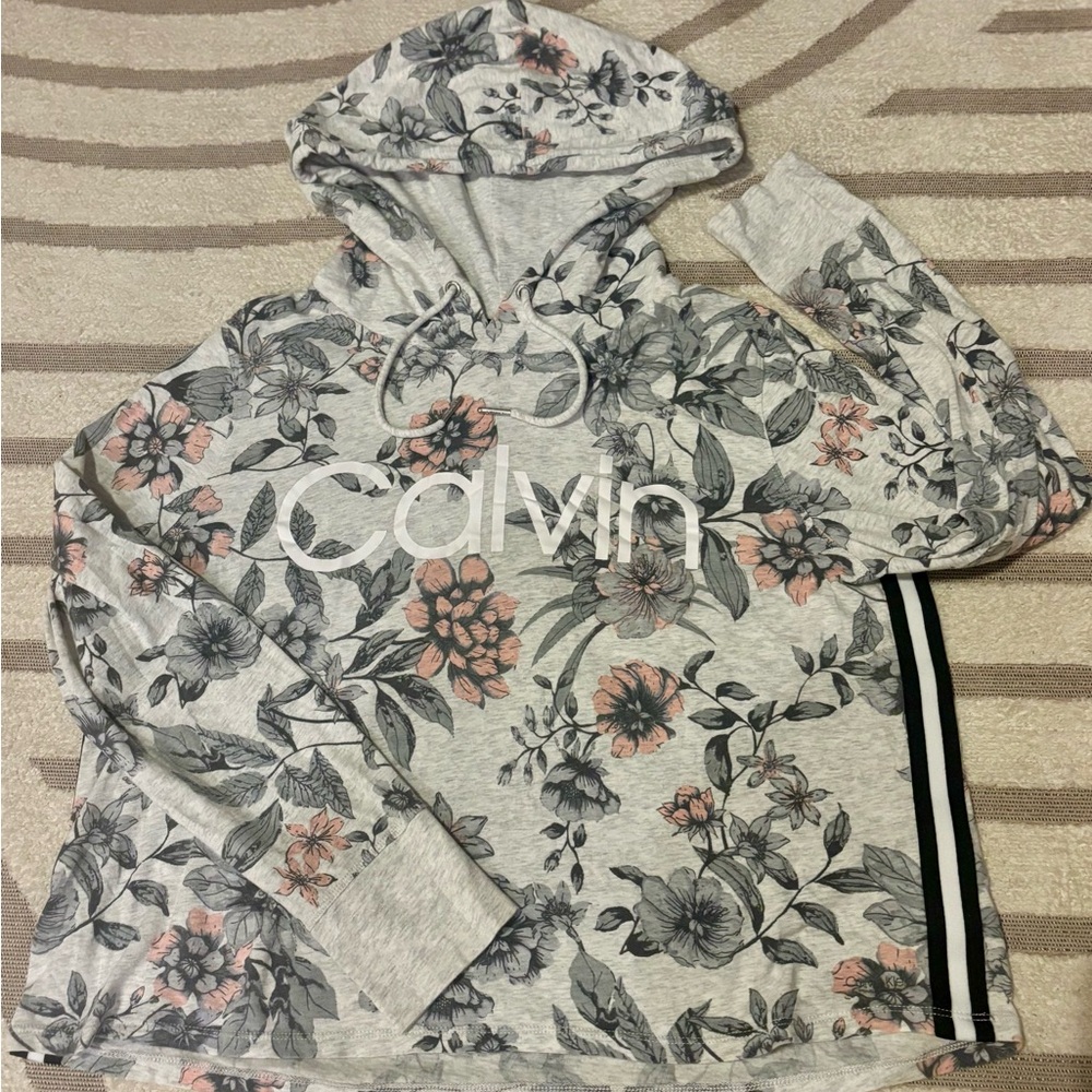 Calvin Klein Cropped Gray Floral Hoodie